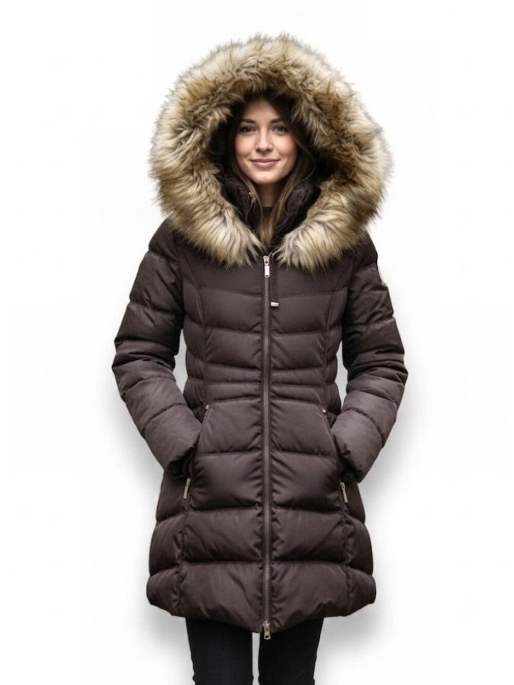 Laundry by Shelli Segal Faux-Fur-Trim Plum Hooded Puffer Coat, Womens Size Small